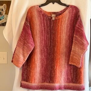 Chico's Ombre Crewneck Sweater in Pink and Orange Shades